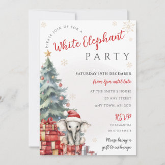 Weißer-Elefant-Weihnachtsgeschenketausch-Einladung Einladung
