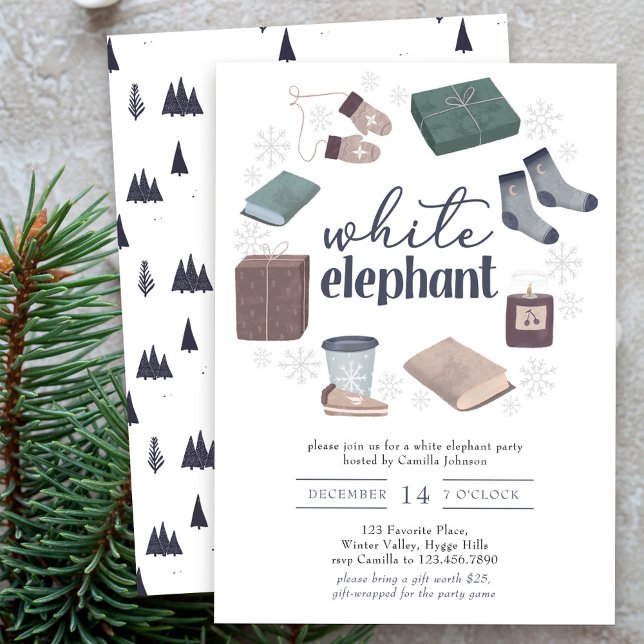 Weißer Elefant Winterkranz Party Einladung (White Elephant Holiday Gift Exchange Party Invitation)