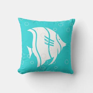 Weißer Engelfisch auf aquamarinem Blauem PILLOW Kissen