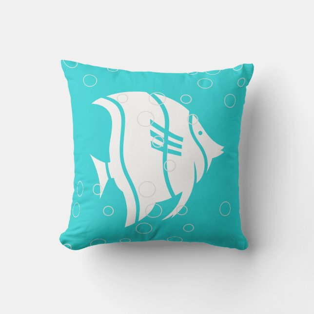 Weißer Engelfisch auf aquamarinem Blauem PILLOW Kissen (Vorderseite)