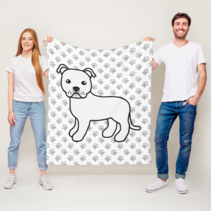 Weißer englischer Staffie süßer Cartoon-Hund & Pfo Fleecedecke