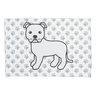 Weißer englischer Staffie süßer Cartoon-Hund & Pfo Kissenbezug