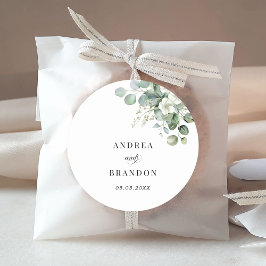 Weißer Eukalyptus Floral Minimalistisch Elegante H Runder Aufkleber