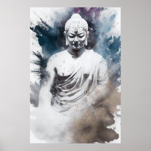 Weißer farbiger und meditierender Zen Yoga Buddha Poster