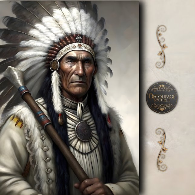 Weißer Federnhäuptling & Tomahawk Dekoupage Seidenpapier (White Feather Chief & Tomahawk Decoupage Tissue Paper)
