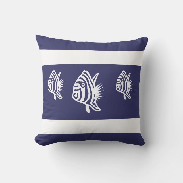 Weißer Fisch auf der weichen Marine PILLOW Küstenl Kissen (Vorderseite)
