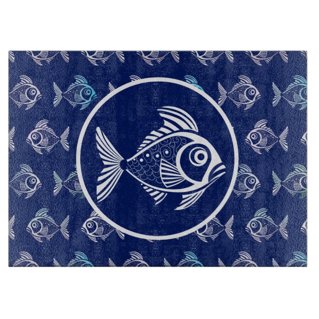 Weißer Fisch im tiefen Blauen Meer Schneidebrett (Vorderseite)