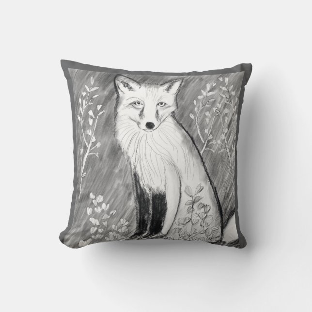 WEISSER FOX AUF GRAUER-PILLOW KISSEN (Vorderseite)