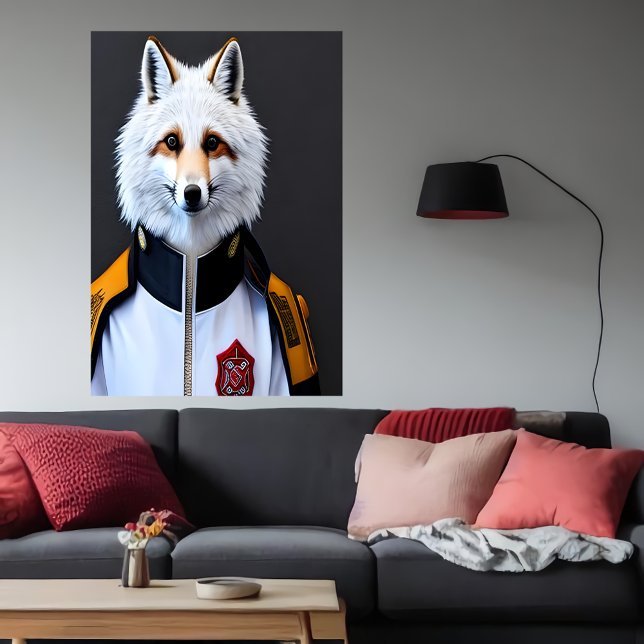 Weißer Fuchs im Feuerwehrmann | AI Art Poster (Von Creator hochgeladen)