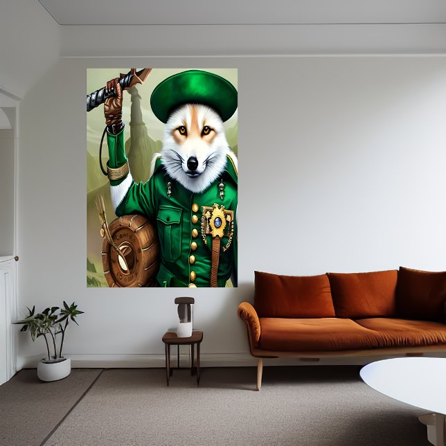 Weißer Fuchs in grünen Kleidern | AI Art Poster (Von Creator hochgeladen)
