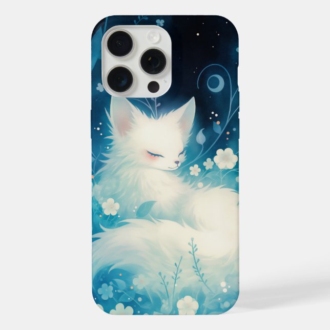 Weißer Fuchs schlummernd in Blumen iPhone Hülle (Rückseite)