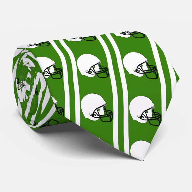 Weißer Fußballhelm für grüne Necktie 2 Krawatte (Gerollt)