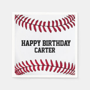 Weißer Geburtstag Baseball mit Namen Serviette