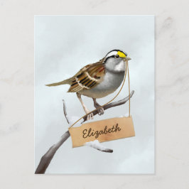 Weißer gedrehter Sparrow-Name Postkarte