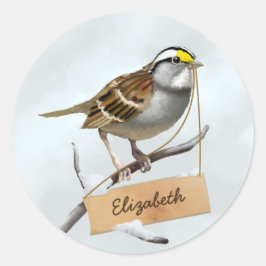 Weißer gedrehter Sparrow-Name Runder Aufkleber