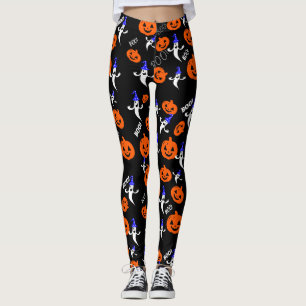 Weißer Geist auf einem Hut mit orangefarbenem Kürb Leggings