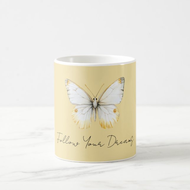 Weißer Gelber Schmetterling Kaffeetasse (Mittel)