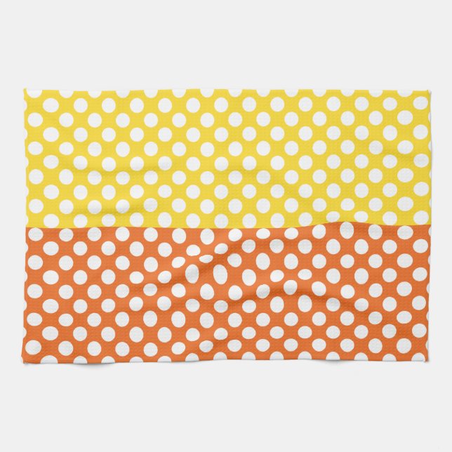 Weißer, gelber und orangefarbener Polka-Punkt Geschirrtuch (Horizontal)