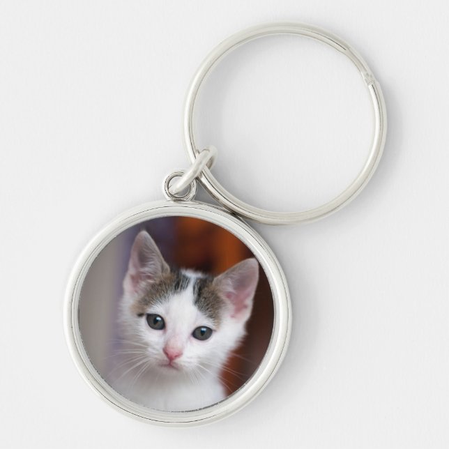 Weißer gepunkteter Kitty Schlüsselanhänger (Vorne)