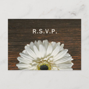 Weißer Gerbera u. Barnwood rustikales Hochzeit RSVP Karte