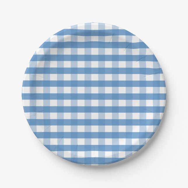 Weißer Gingham-Papierteller Pappteller (Vorderseite)