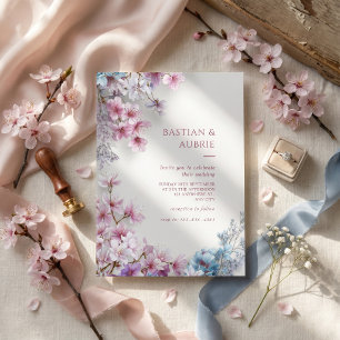 Weißer Gips Rosa Sakura Botanischer Rahmen Hochzei Einladung