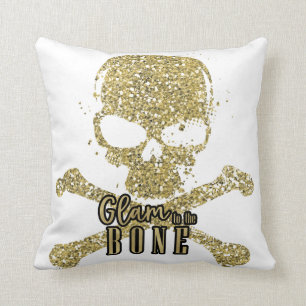 Weißer Glam bis auf den Knochen Gold Glitter Toten Kissen