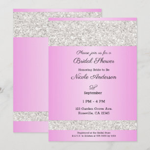 Weißer Glitter Glanz Rosa Glamour Brautparty Einladung