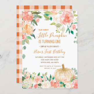 Weißer Glitzer Kürbis zum Geburtstag mit Blumen  Einladung