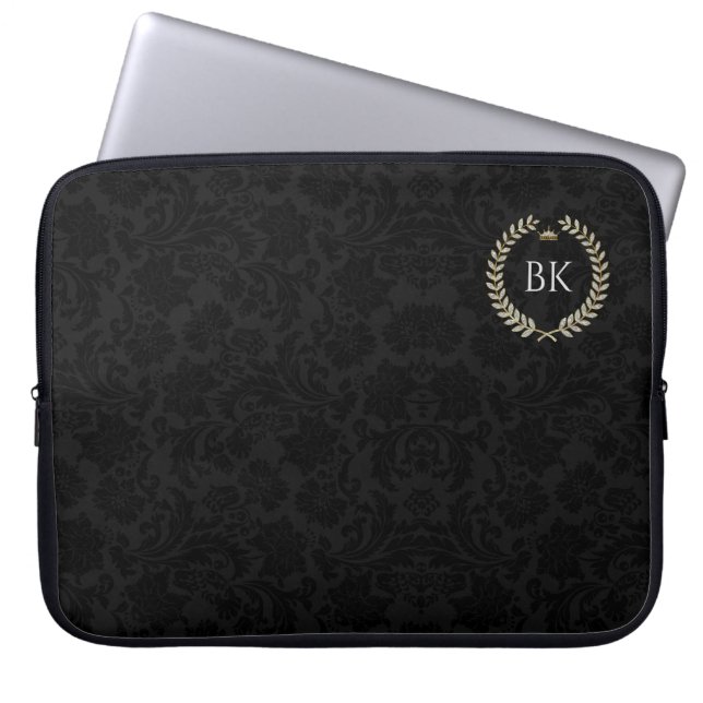 Weißer Glitzer Laure-Kranz-Monogramm Laptopschutzhülle (Vorderseite)