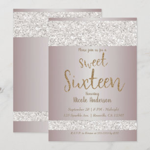 Weißer Glitzer Sparkle Blush Pink Sweet 16 Sechzeh Einladung
