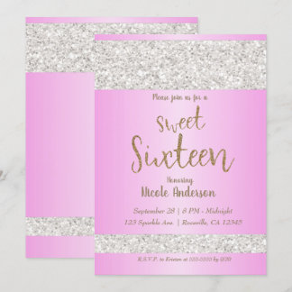 Weißer Glitzer Sparkle Pink Sweet 16 Sechzehn Part Einladung