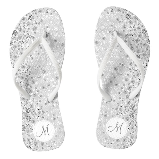 Weißer Glitzer und Diamond Flip Flops (Fußbett)