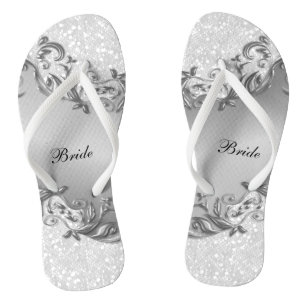 Weißer Glitzer und Grau   Hochzeit Flip Flops