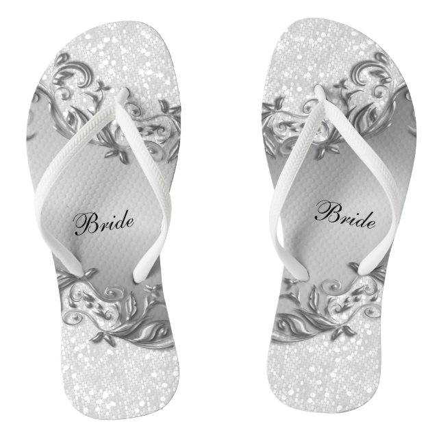 Weißer Glitzer und Grau | Hochzeit Flip Flops (Fußbett)