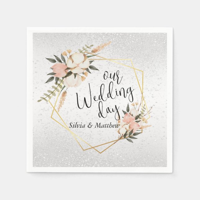 Weißer Glitzer und Pfirsichfarben Serviette (Vorderseite)