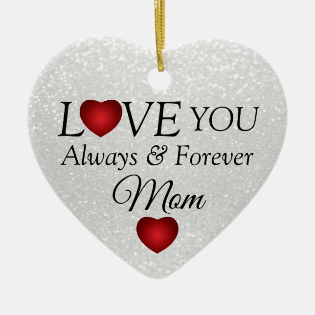 Weißer Glitzer und Rotes Herz Keramik Ornament (Vorne)