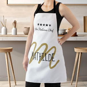 Weißer Gold Chef Monogram Moderner Name Schürze