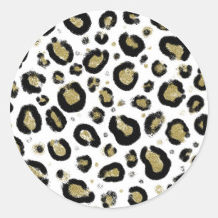 Weißer Gold Glitter & Schwarzer Leopard Gepard Dru Runder Aufkleber