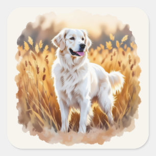 Weißer Golden Retriever Hund Quadratischer Aufkleber
