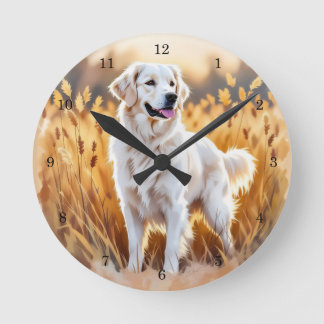 Weißer Golden Retriever Hund Runde Wanduhr