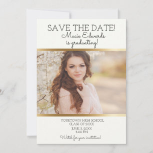 Weißer Goldener Abschluss-Spar-Datum-Foto Save The Date