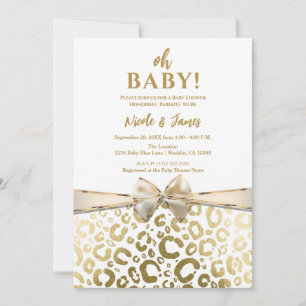 Weißer & Goldener Glam Leoparden Druck Baby Shower Einladung