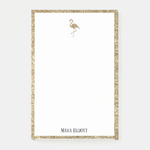 Weißer + Goldener Glitter Flamingo & Rahmen m/ Nam Post-it Klebezettel