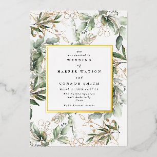 Weißer Goldfolienrahmen Boho Botanical Eukalyptu Folieneinladung