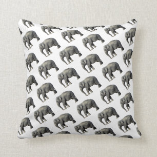 Weißer, grauer Elefant-Druck Kissen