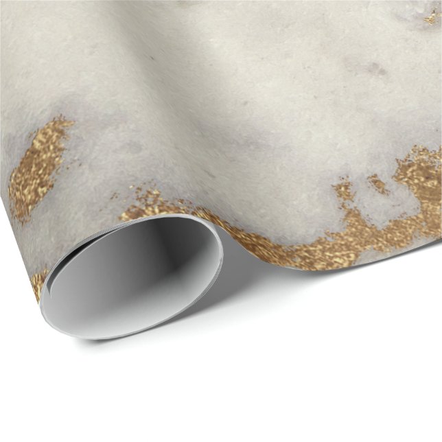 Weißer grauer Marmor Golden Shiny Brushes Ivory Geschenkpapier (Rolleneckpunkt)