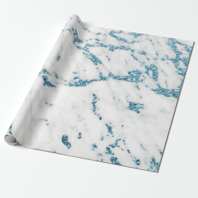 Weißer grauer Ozean Blauer Glitzer Carrara Marmors Geschenkpapier (Ungerollt)