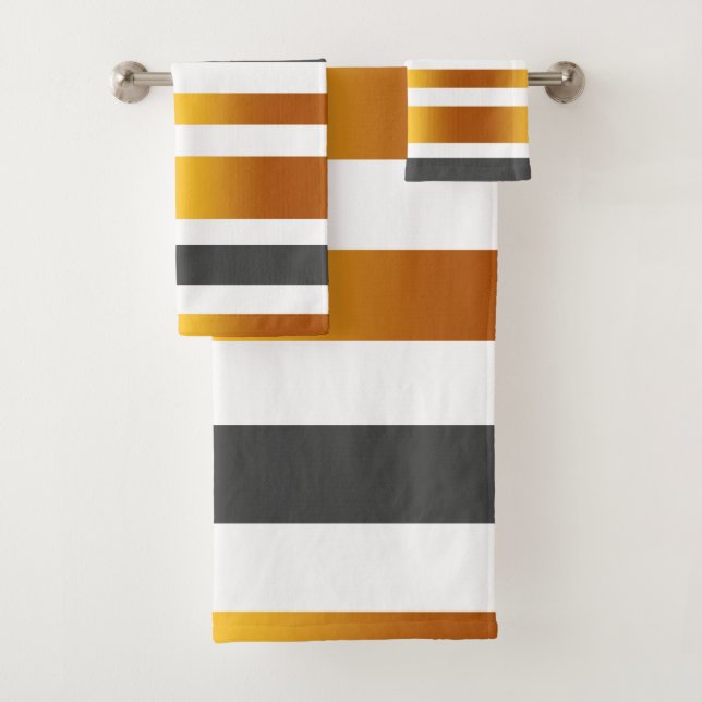 Weißer Graugoldener Effekt gestreift Badhandtuch Set (Insitu)