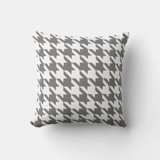 Weißer Gray Pied De Poule Houndstooth Kissen (Vorderseite)
